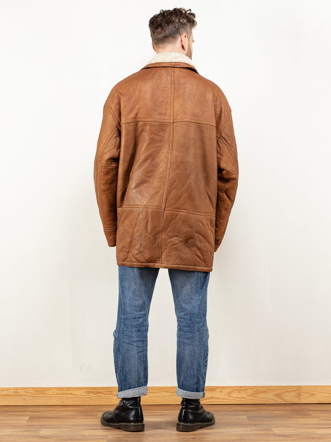 Vintage 80's Men Sheepskin Coat in Brown - NorthernGrip