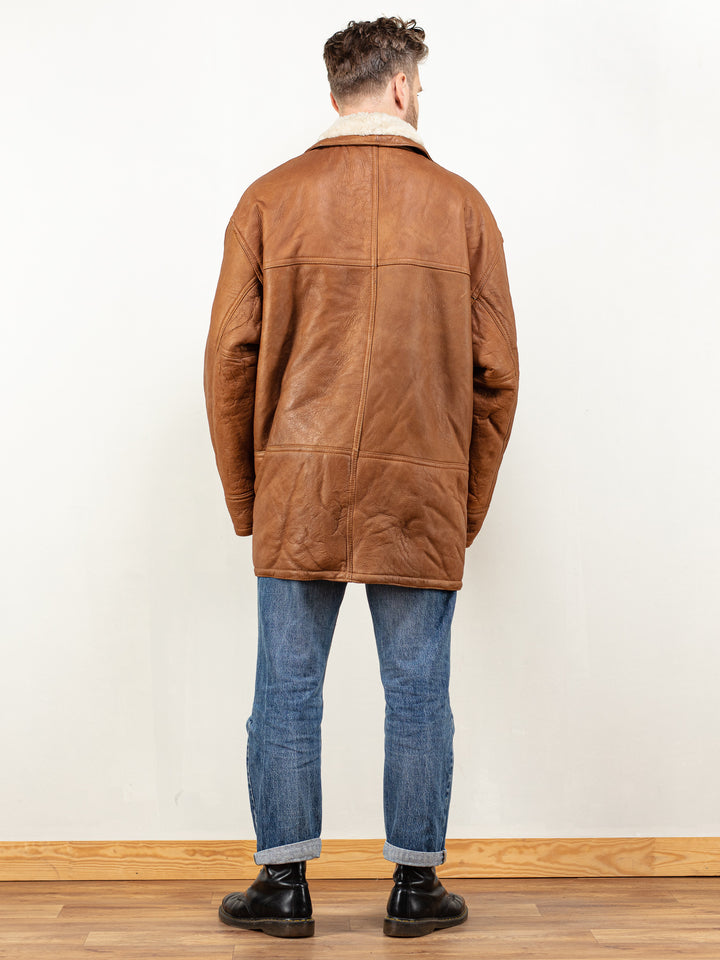 Vintage 80's Men Sheepskin Coat in Brown - NorthernGrip