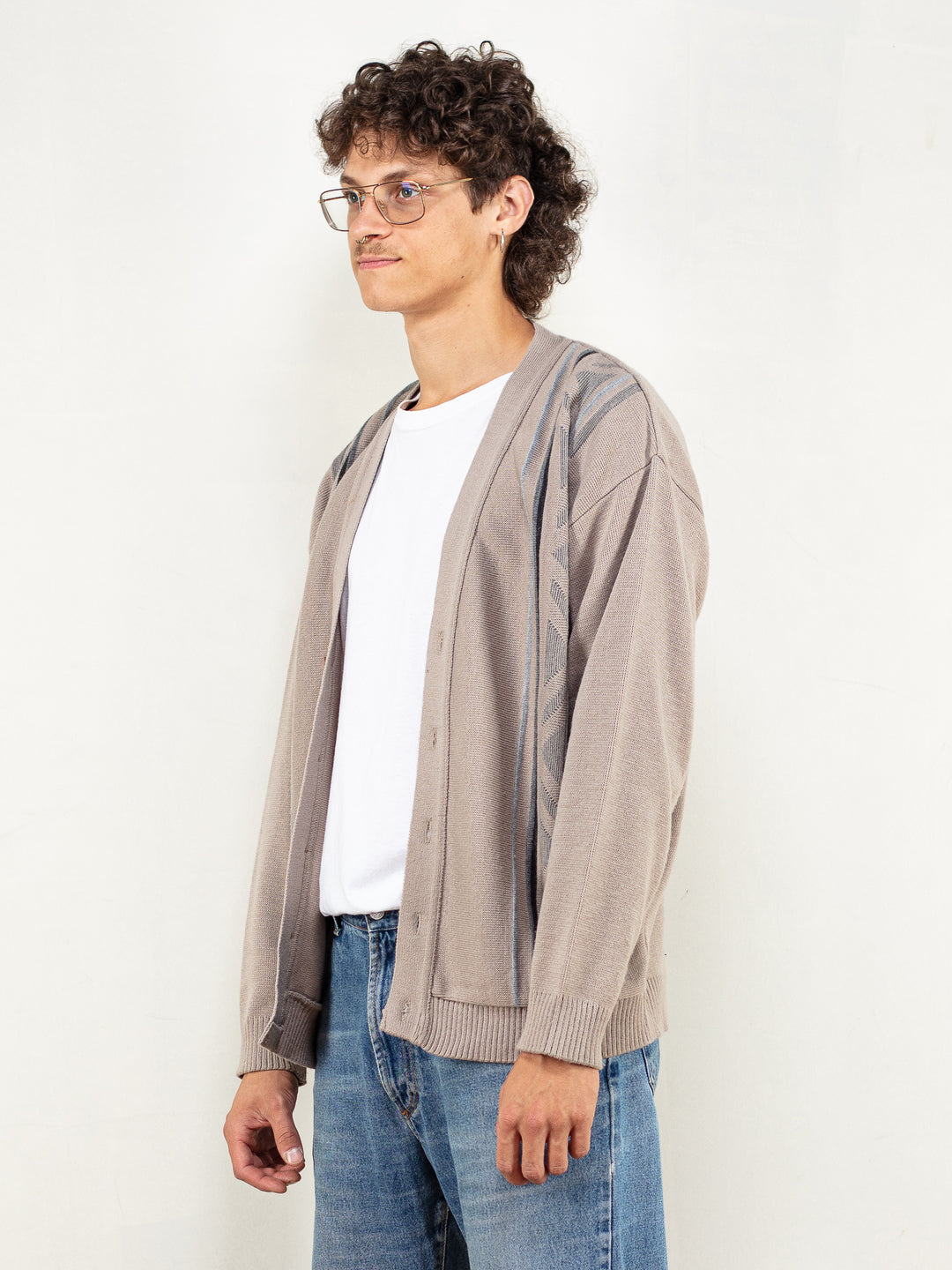 Vintage 90's Knit Cardigan in Beige - NorthernGrip