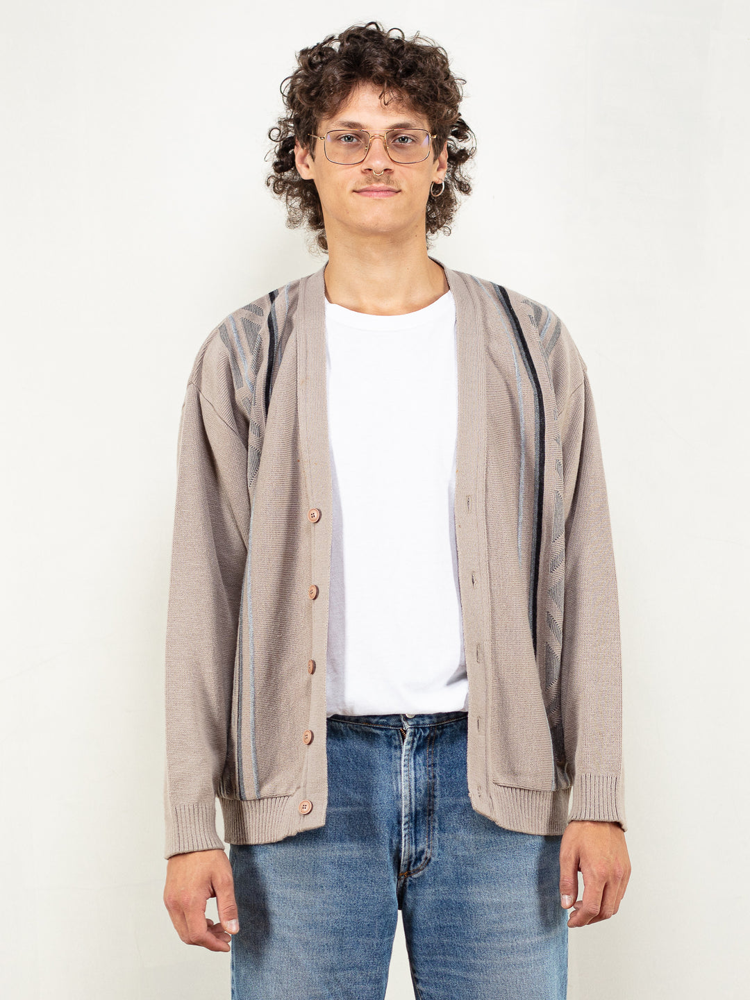 Vintage 90's Knit Cardigan in Beige - NorthernGrip
