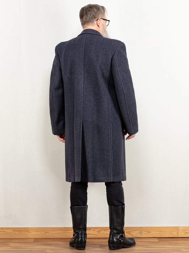 Vintage 80's Men Wool Blend Coat in Blue - NorthernGrip