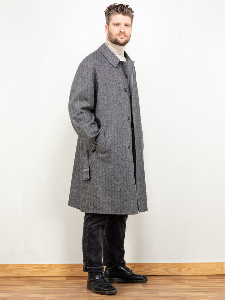 Vintage 80's Men Wool Blend Coat in Grey - NorthernGrip