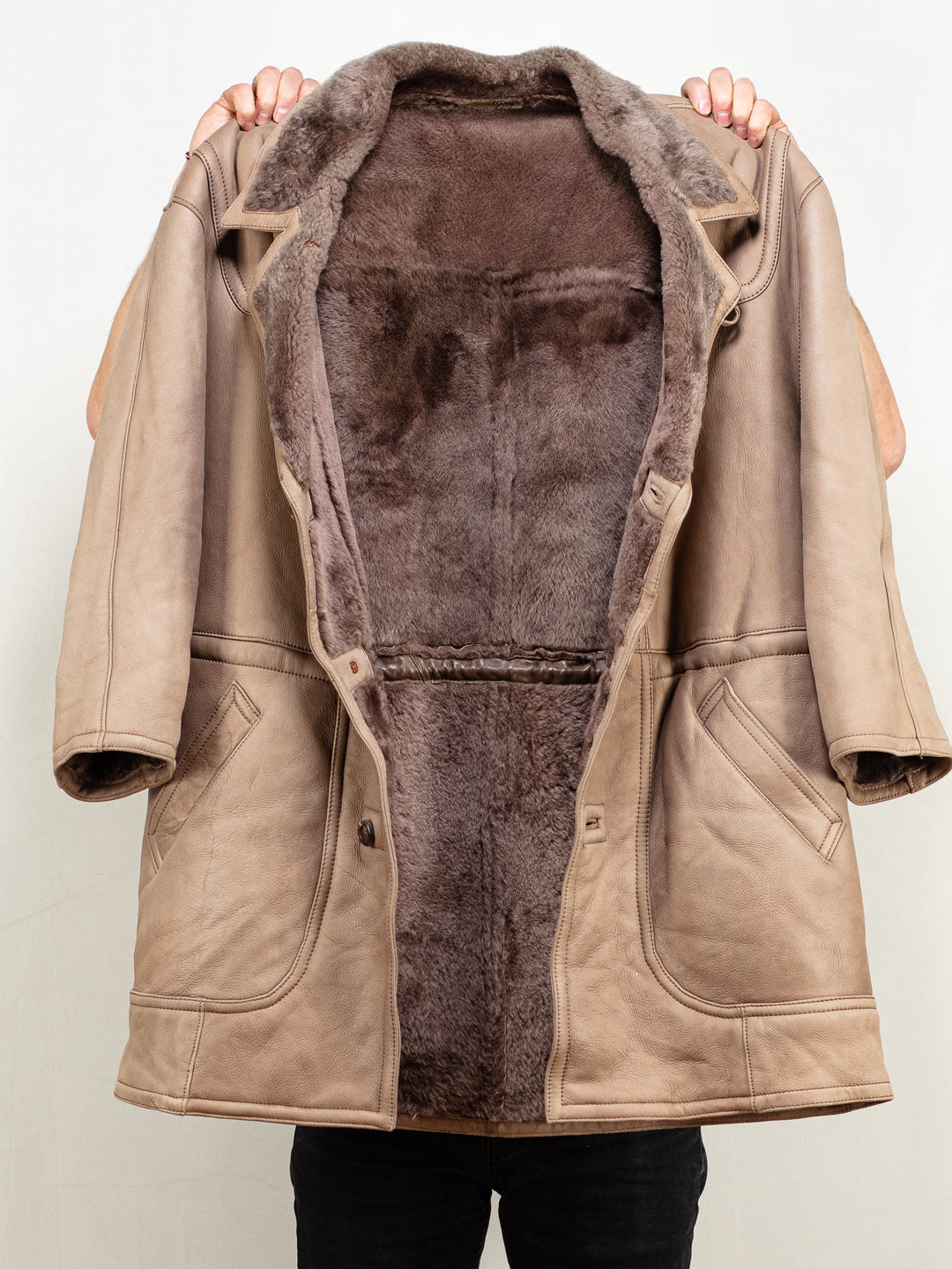 Vintage 70's Men Sheepskin Coat in Beige - NorthernGrip