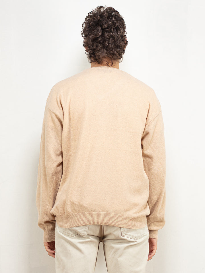 Vintage 90's Men V-Neck Sweater in Beige - NorthernGrip
