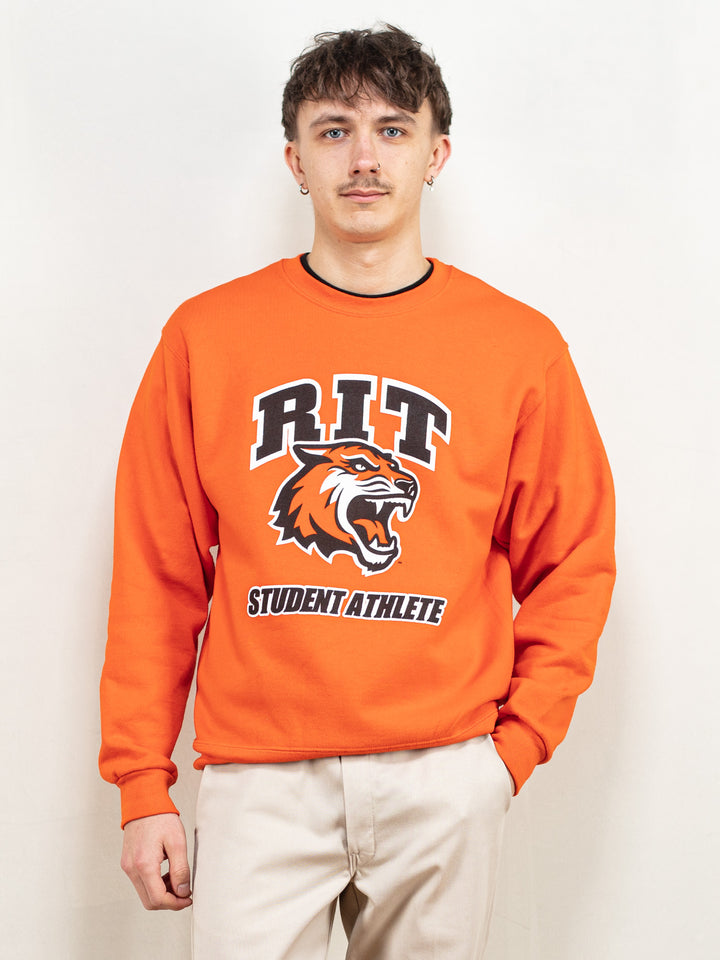 Vintage 90's Men RIT Sweatshirt in Orange - NorthernGrip