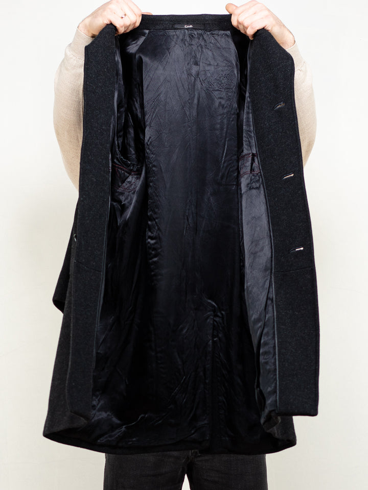 Vintage 90's Men Wool Coat in Black - NorthernGrip