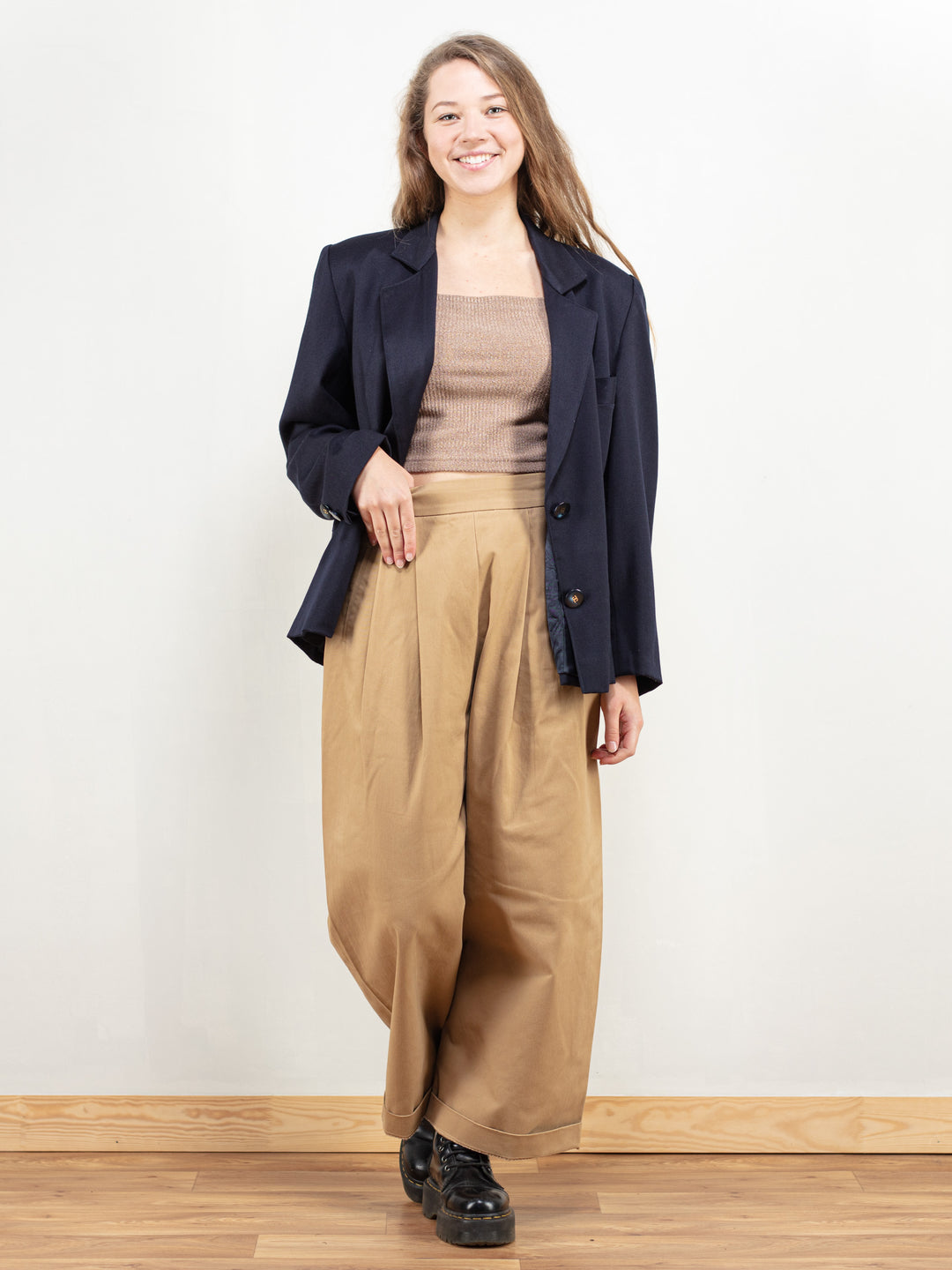 Vintage 80's Women Navy Blue Wool Blend Blazer - NorthernGrip