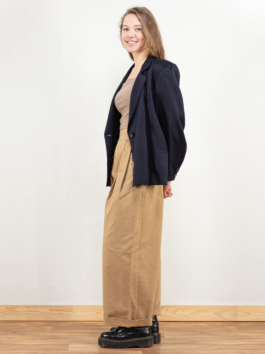 Vintage 80's Women Navy Blue Wool Blend Blazer - NorthernGrip