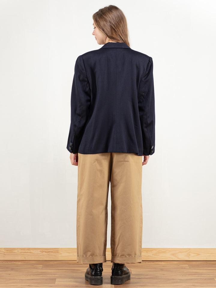Vintage 80's Women Navy Blue Wool Blend Blazer - NorthernGrip