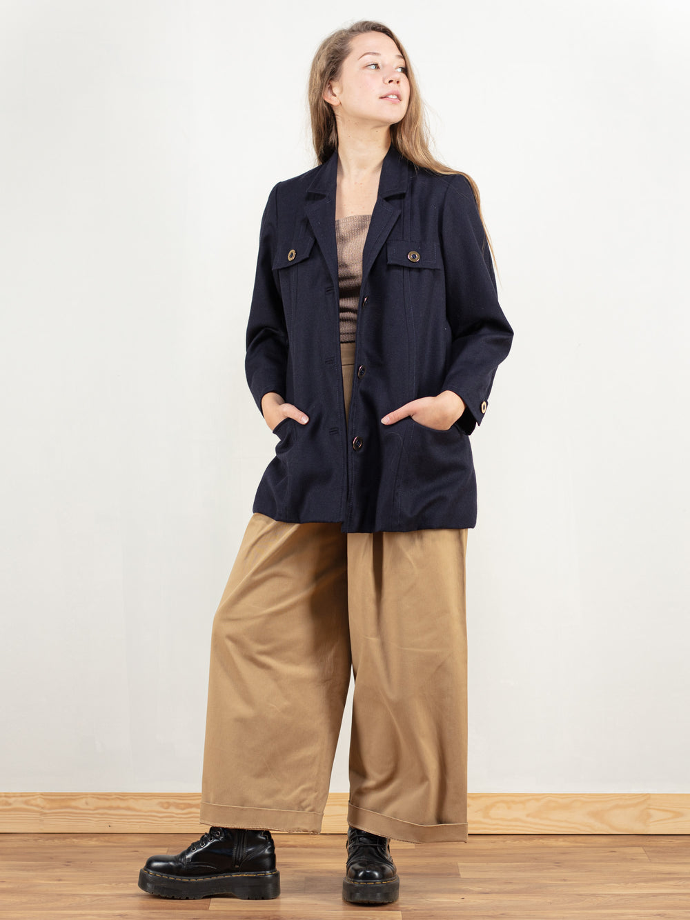 Vintage 90's Women Navy Blue Wool Blend Blazer - NorthernGrip