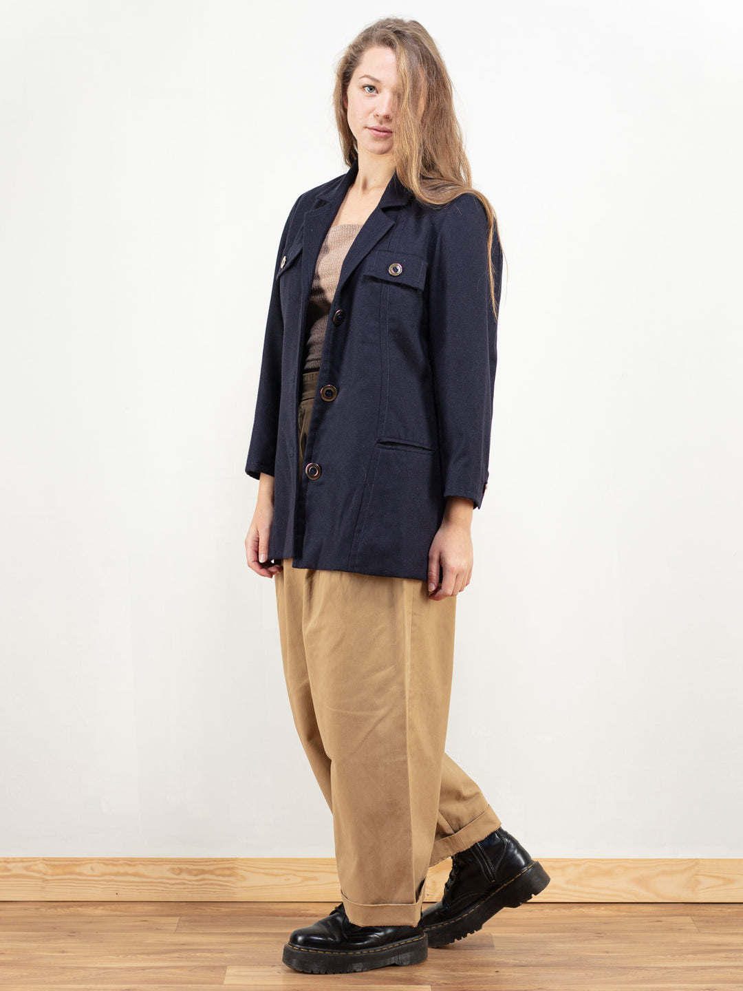 Vintage 90's Women Navy Blue Wool Blend Blazer - NorthernGrip