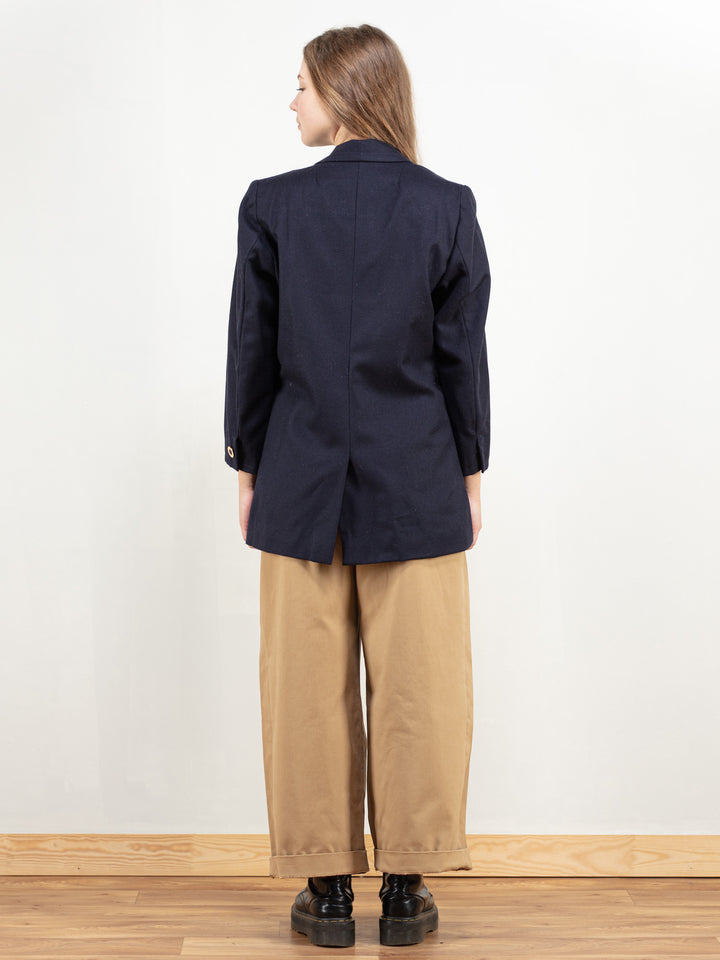 Vintage 90's Women Navy Blue Wool Blend Blazer - NorthernGrip