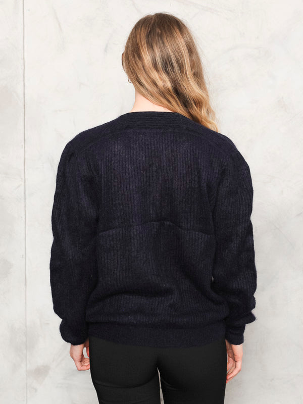 Vintage 70's Women Navy Blue Knit Cardigan - NorthernGrip