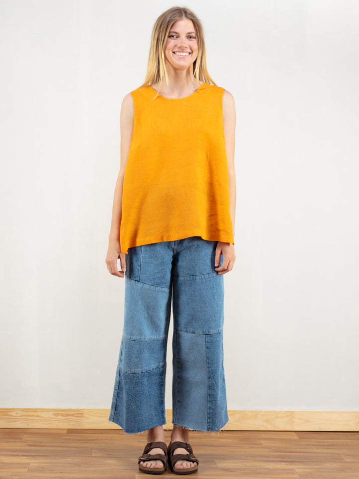 Vintage 90's Orange Linen Women Top - NorthernGrip
