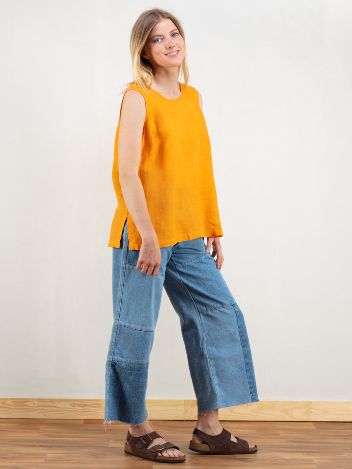 Vintage 90's Orange Linen Women Top - NorthernGrip