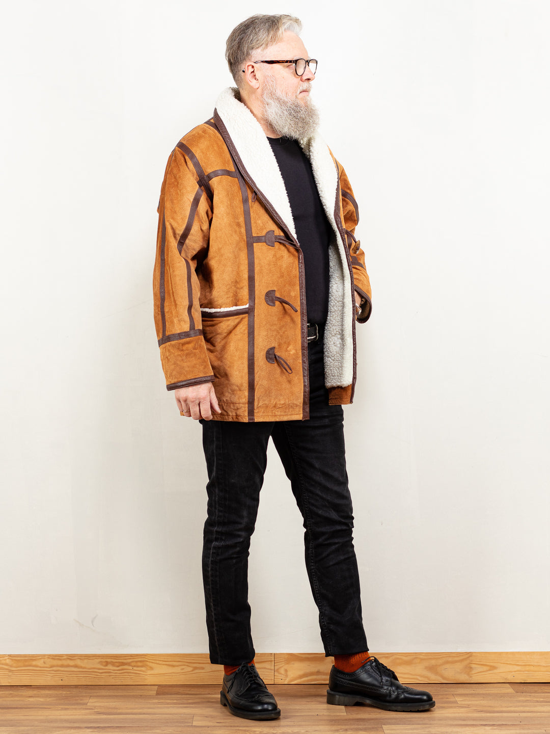 Vintage 80's Men Suede Sherpa Coat in Brown - NorthernGrip