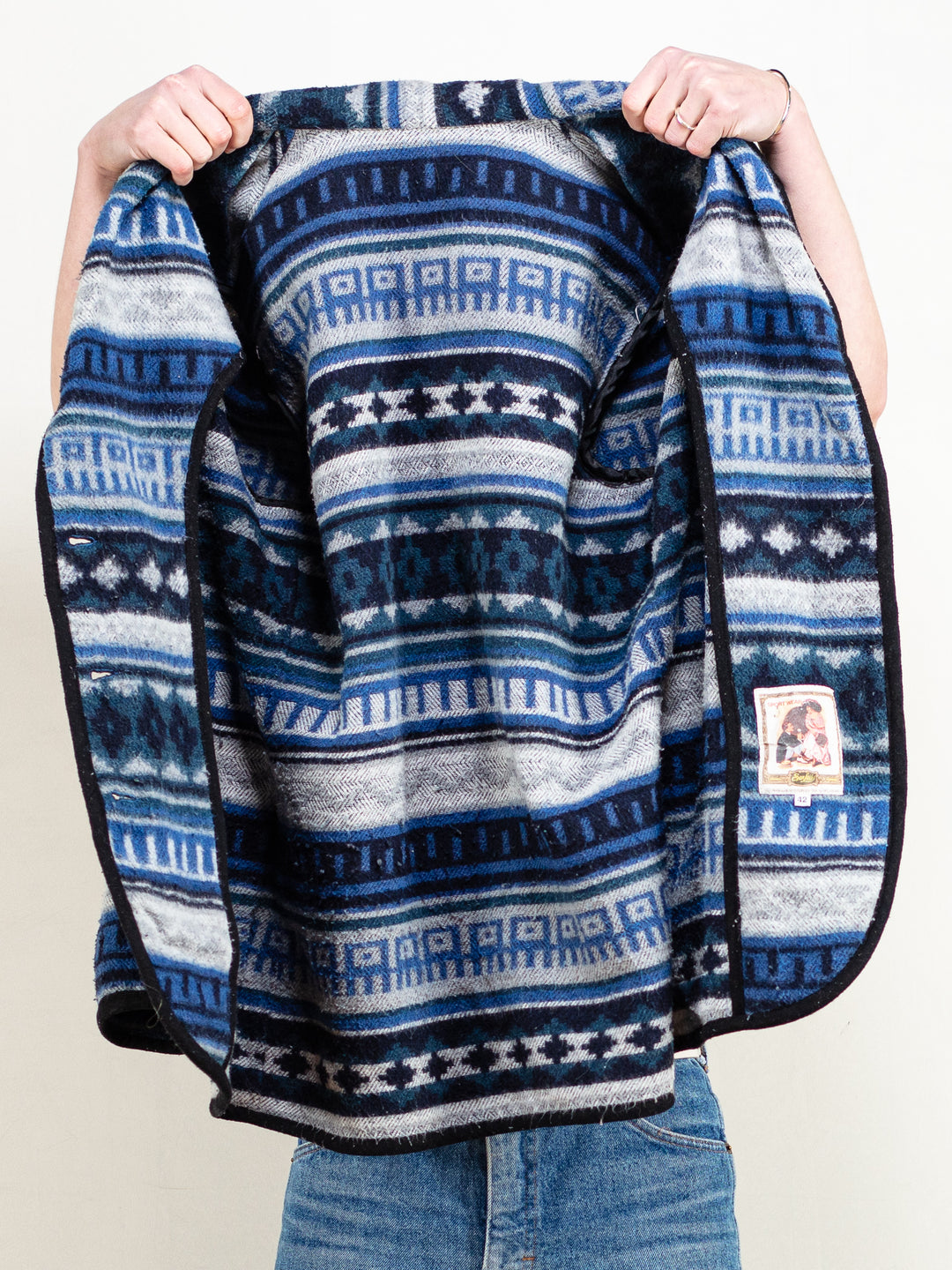 Vintage 80's Women Aztec Style Jacket in Blue - NorthernGrip