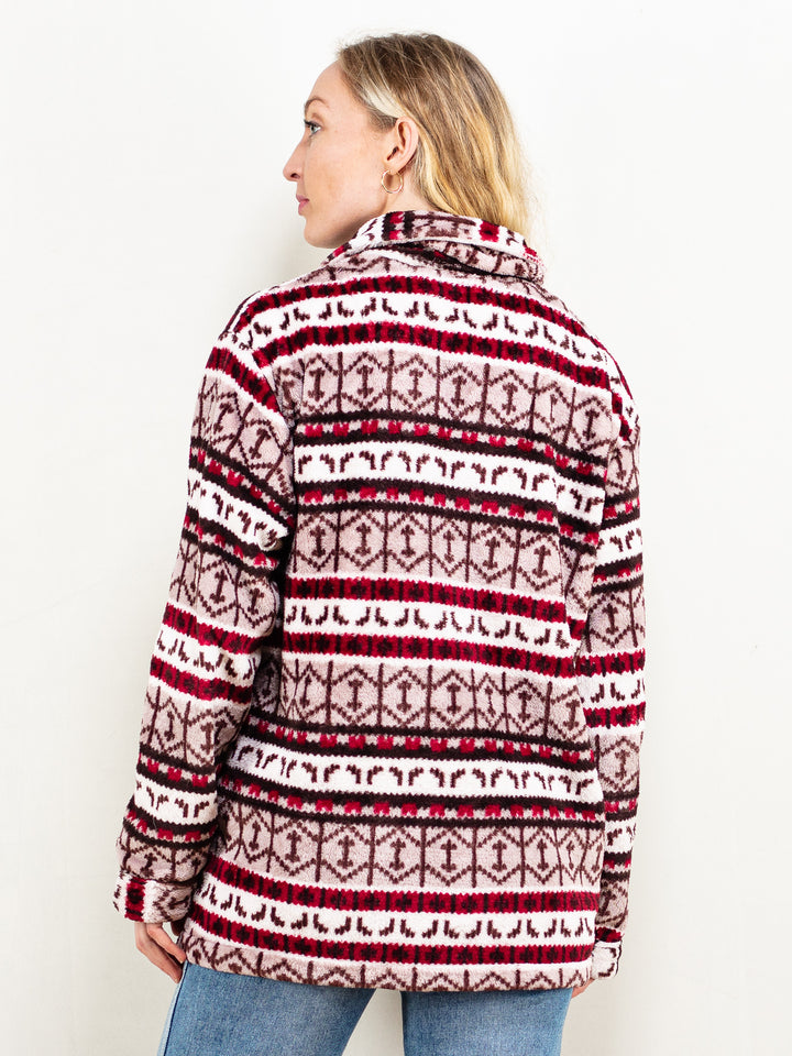 Vintage 00's Women Patterned Fleece Jacket in Red - NorthernGrip