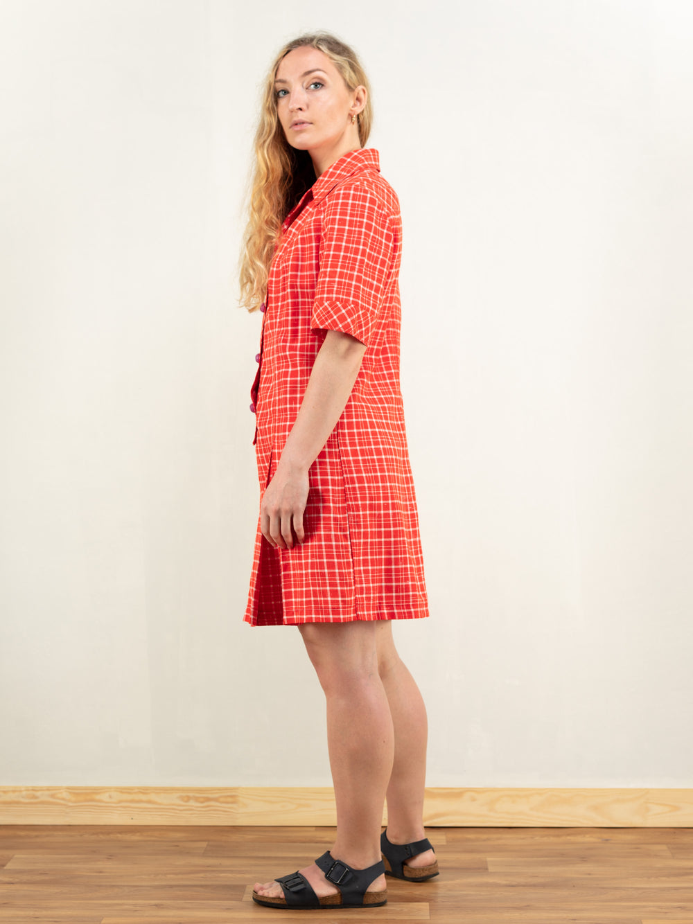 Vintage 70's Women Red Plaid Dress - NorthernGrip