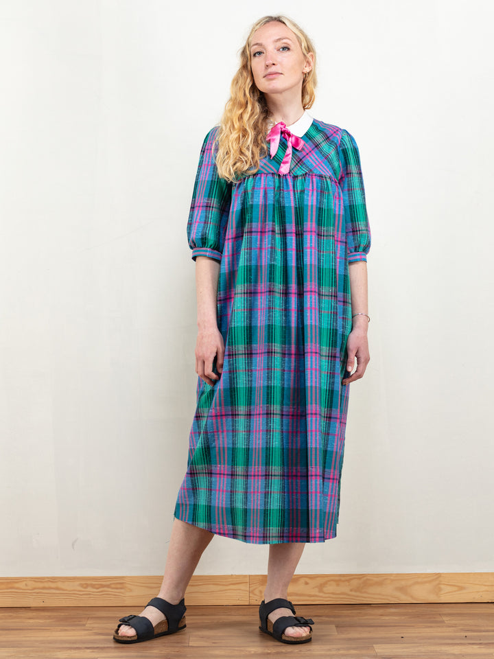 Vintage 70's Women Plaid Midi Dress - NorthernGrip