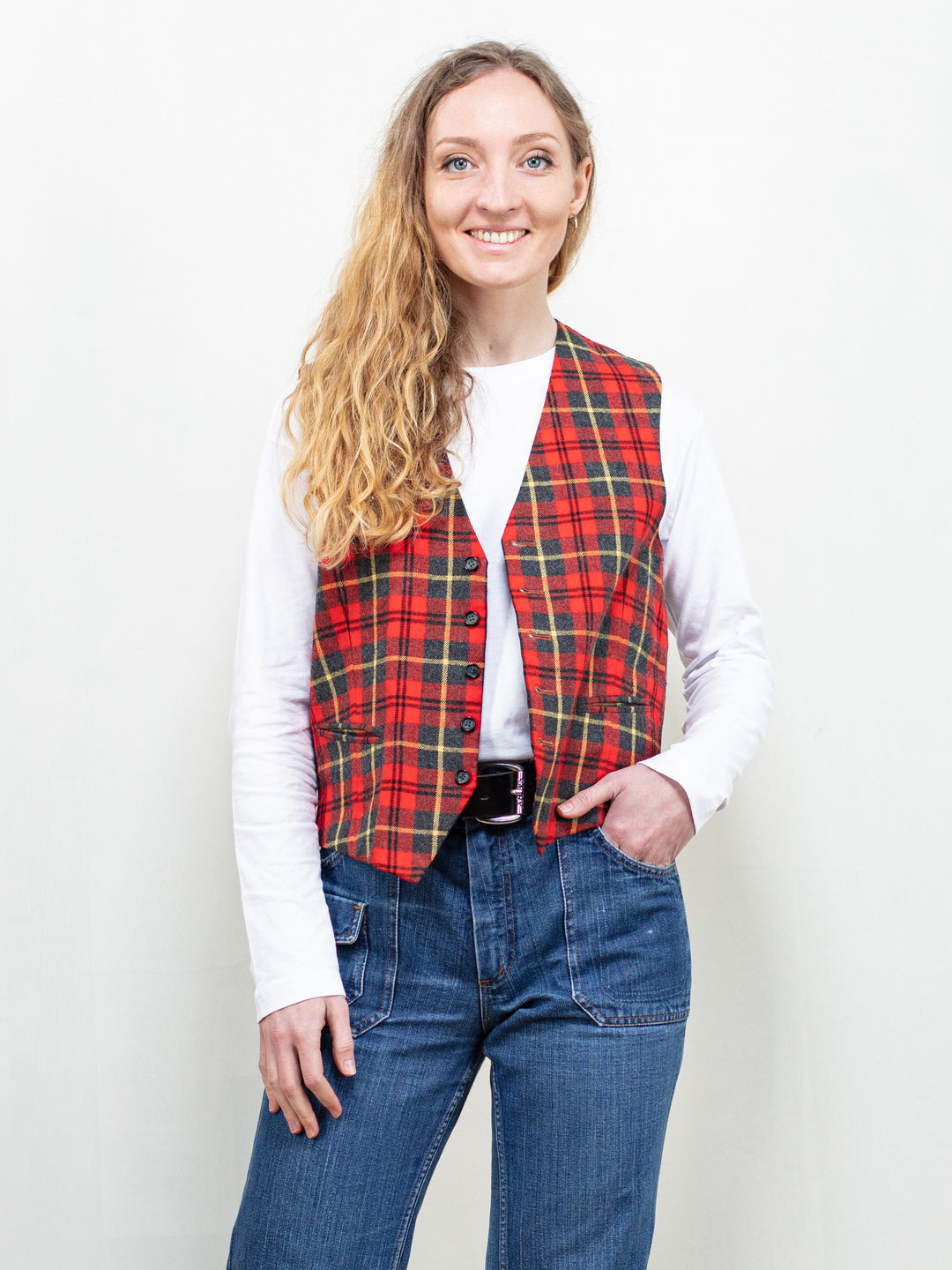 Vintage 80's Women Plaid Waistcoat Vest - NorthernGrip