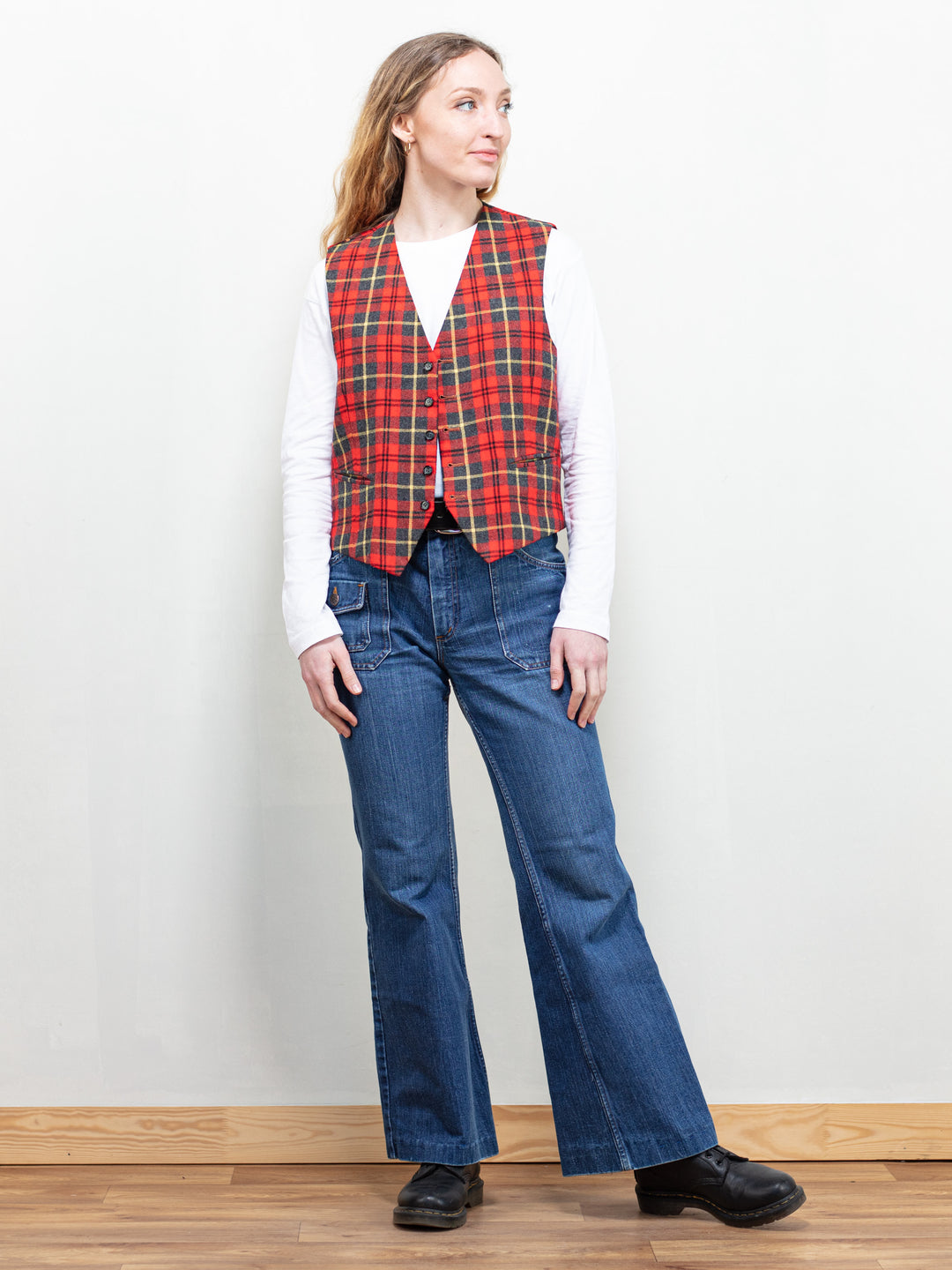 Vintage 80's Women Plaid Waistcoat Vest - NorthernGrip