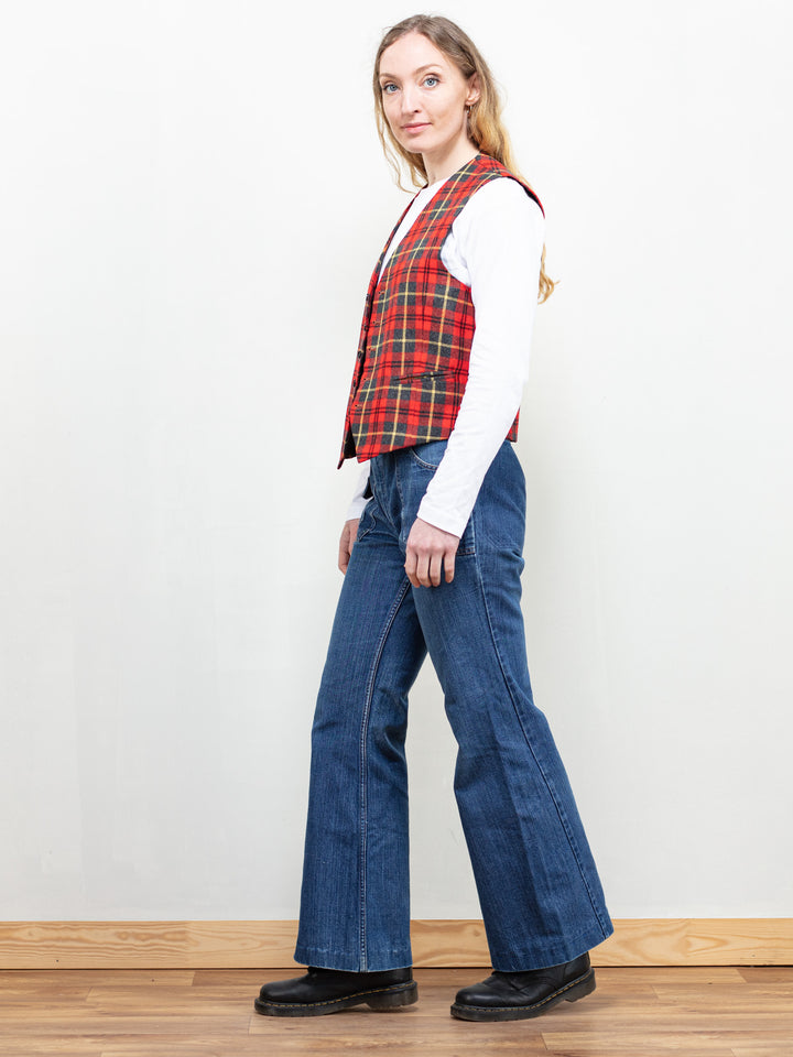 Vintage 80's Women Plaid Waistcoat Vest - NorthernGrip