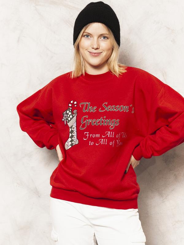 Vintage 90's Red Christmas Women Sweatshirt - NorthernGrip