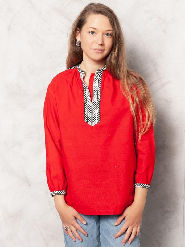 Vintage 70's Women Red Folk Shirt - NorthernGrip