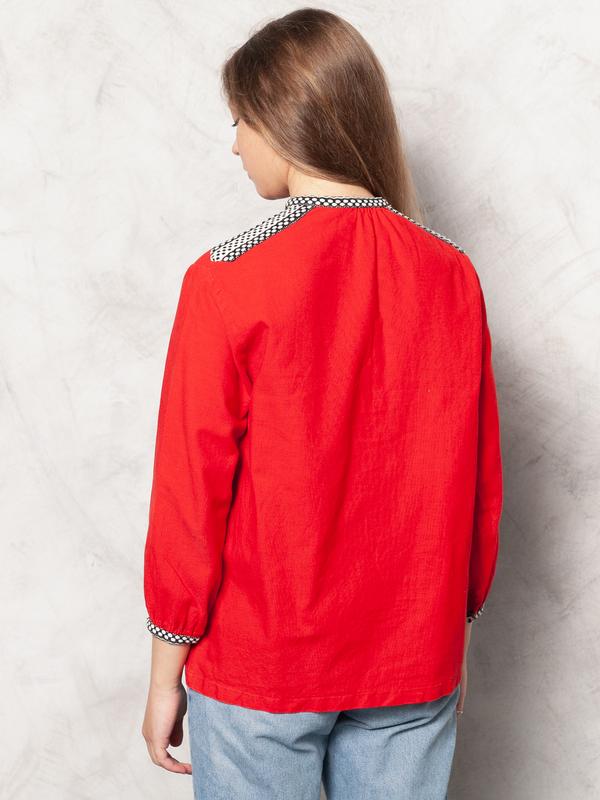 Vintage 70's Women Red Folk Shirt - NorthernGrip