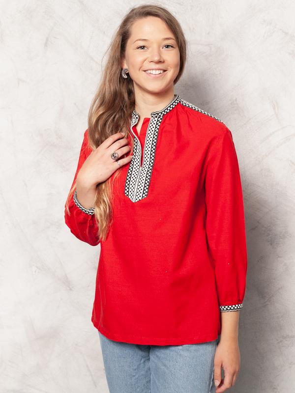 Vintage 70's Women Red Folk Shirt - NorthernGrip