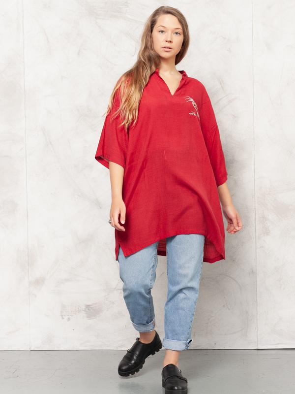 Vintage 80's Women Red Tunic Dress - NorthernGrip