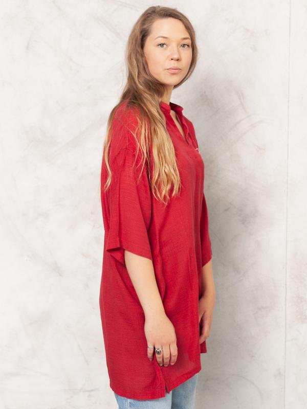 Vintage 80's Women Red Tunic Dress - NorthernGrip