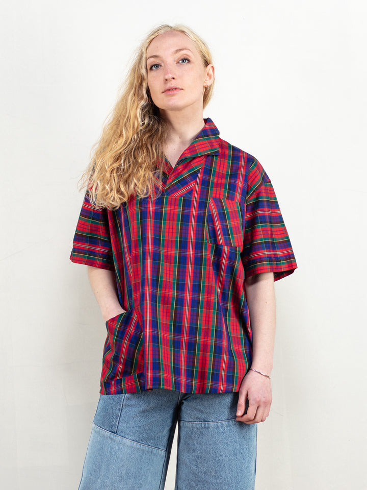 Vintage 80's Women Plaid Pullover Shirt - NorthernGrip