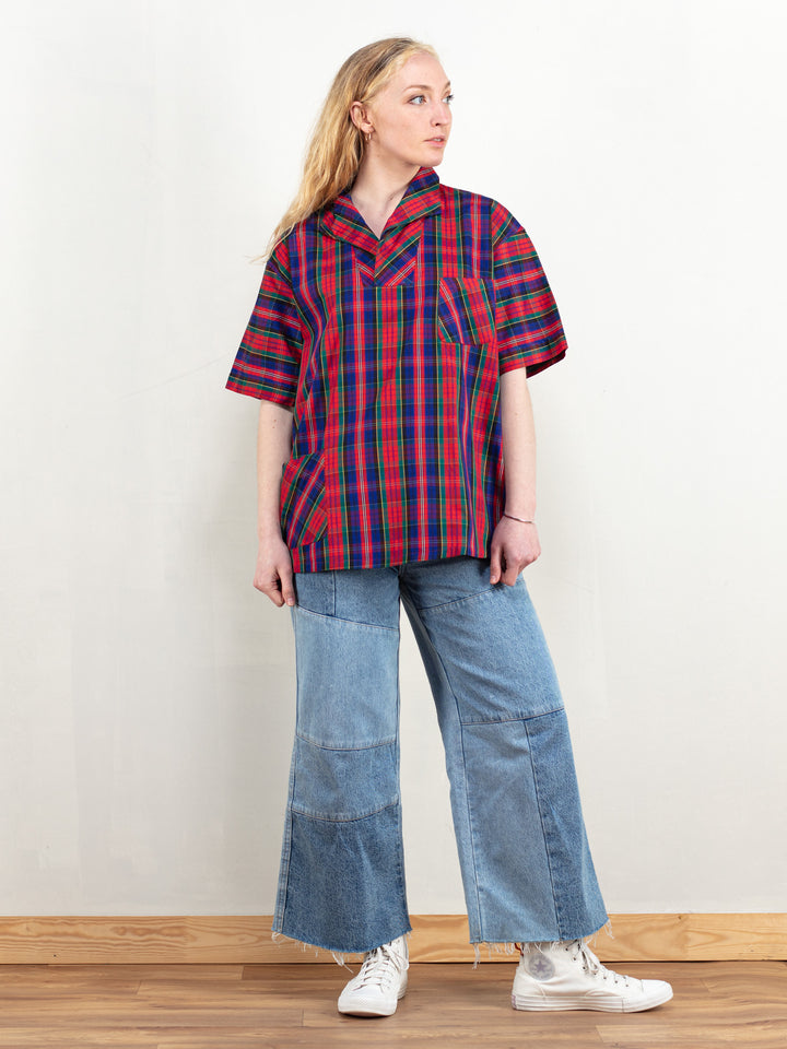 Vintage 80's Women Plaid Pullover Shirt - NorthernGrip