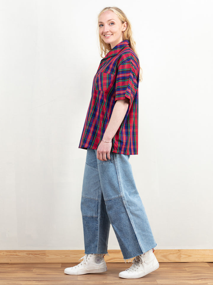 Vintage 80's Women Plaid Pullover Shirt - NorthernGrip