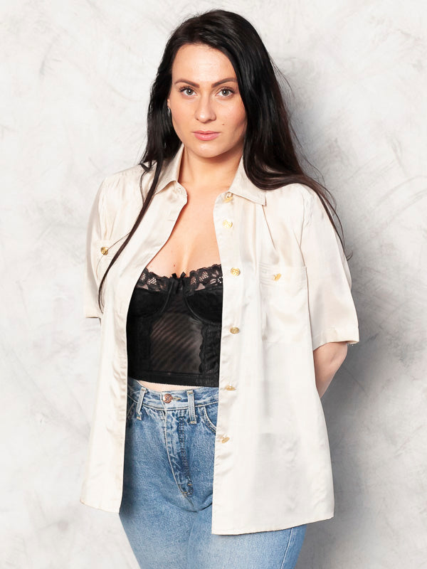 Vintage 90's Beige Women Blouse - NorthernGrip