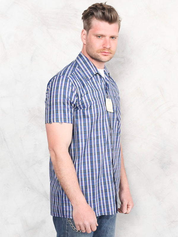 Vintage 90's Men Plaid Blue Shirt - NorthernGrip
