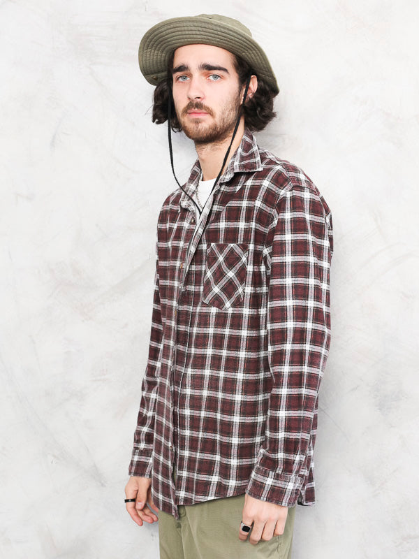 Vintage 90's Men Plaid Red Shirt - NorthernGrip