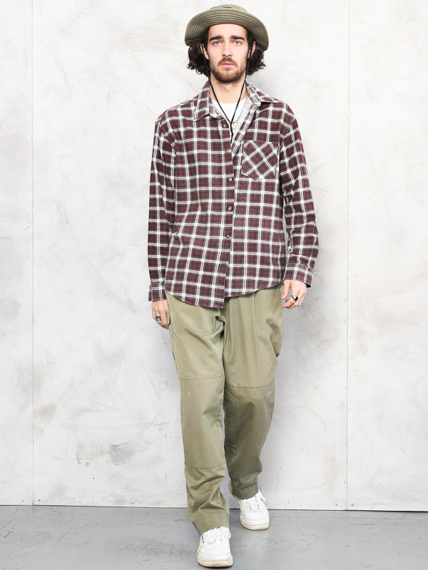 Vintage 90's Men Plaid Red Shirt - NorthernGrip