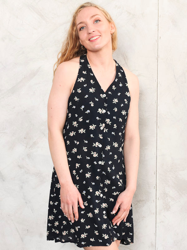 Vintage 90's Women Black Floral Dress - NorthernGrip