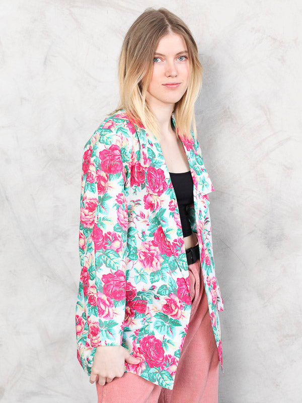 Vintage 80's Women Rose Print Blazer - NorthernGrip