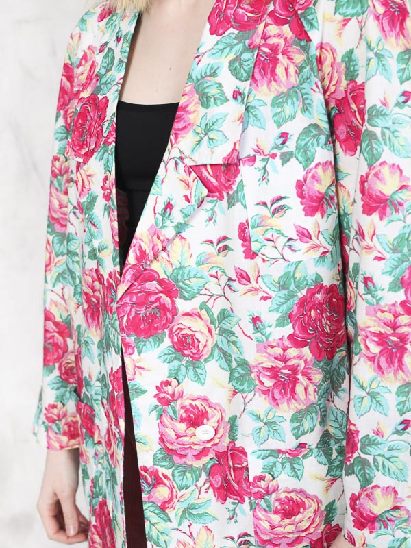 Vintage 80's Women Rose Print Blazer - NorthernGrip