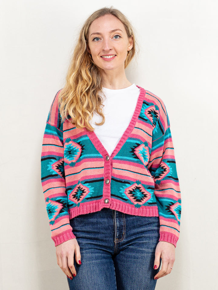 Vintage 90's Women Southwest Style Cardigan in Pink - NorthernGrip