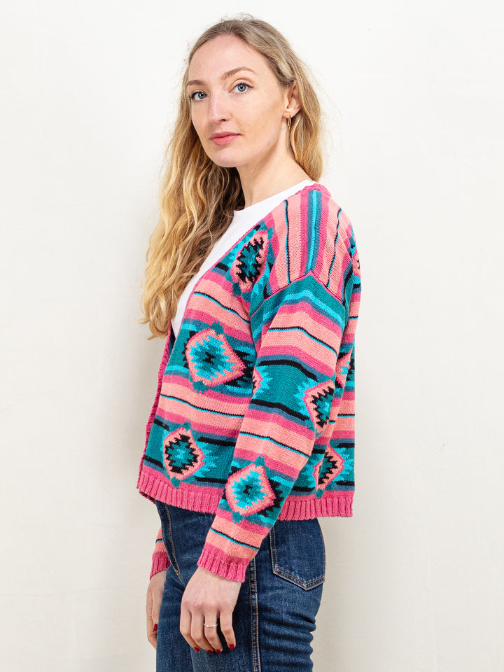 Vintage 90's Women Southwest Style Cardigan in Pink - NorthernGrip