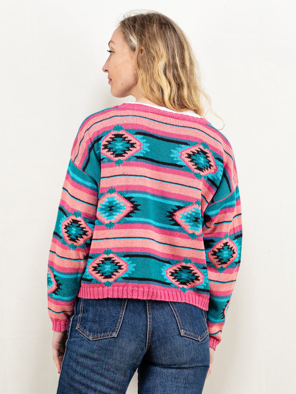 Vintage 90's Women Southwest Style Cardigan in Pink - NorthernGrip