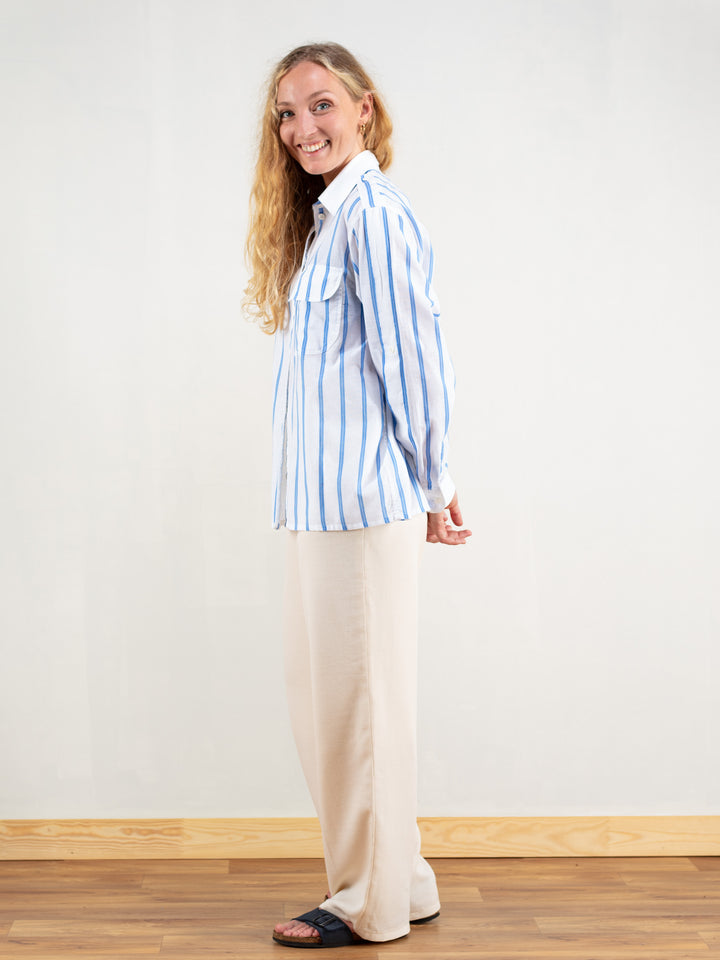 Vintage 80's Striped Women Cotton Shirt - NorthernGrip