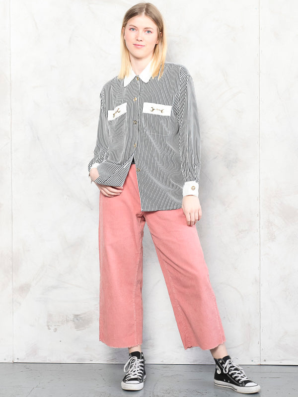 Vintage Women 80's Striped Silky Shirt - NorthernGrip