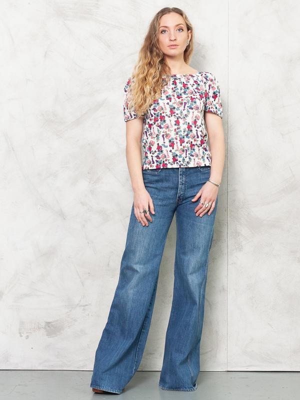 Vintage 70's Flower Print Women Top - NorthernGrip
