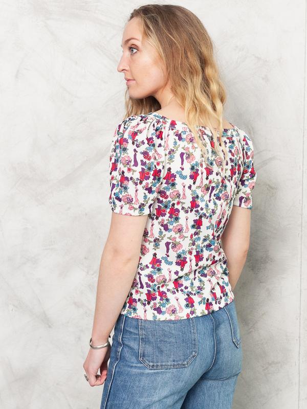 Vintage 70's Flower Print Women Top - NorthernGrip